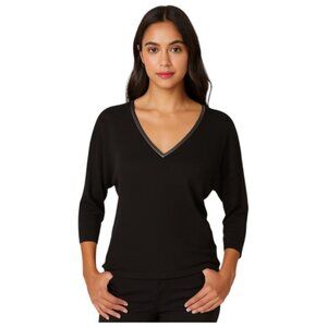 Bordeaux Anthropologie Small Long Sleeve V Neck Black Top